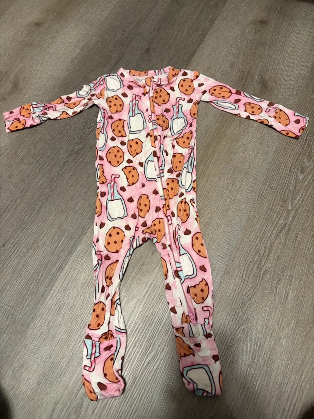Birdie bean cookies and milk zippy footie pajama 3-6months